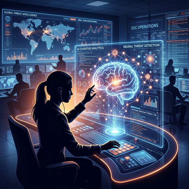 Futuristic SOC highlighting the balance of human and machine